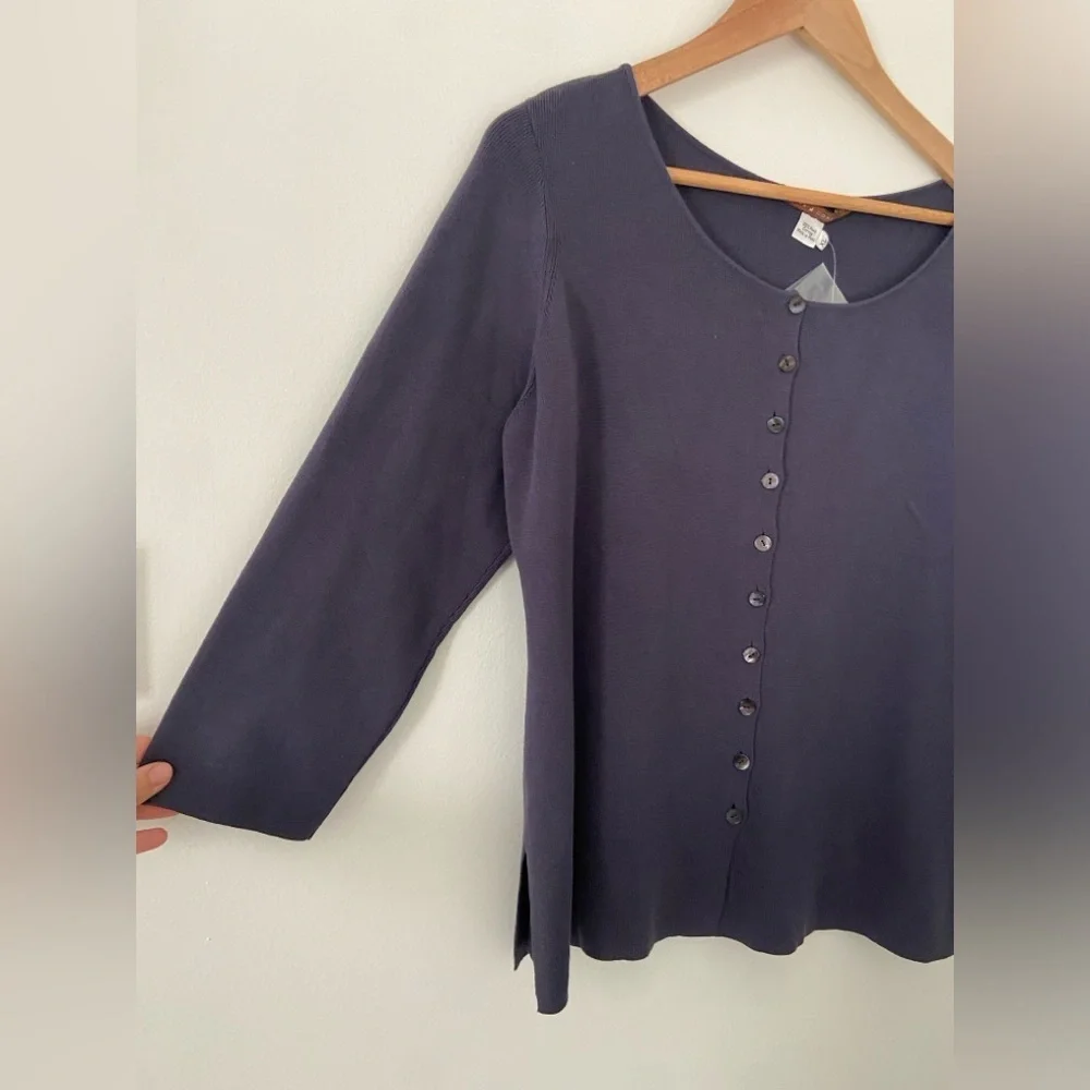 NWOT Peruvian Connection Pima Cotton Button Cardigan Dark Purple Size XL - Picture 3 of 5